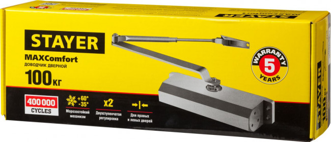 Доводчик дверной STAYER, для дверей массой до 100 кг, цвет коричневый,  ( 37917-100 ) Доводчик дверной STAYER, для дверей массой до 100 кг, цвет коричневый,  ( 37917-100 )