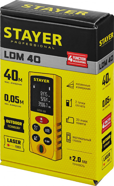 Дальномер лазерный, "LDM-40", дальность 40 м, 5 функций, STAYER Professional ( 34956 ) Дальномер лазерный, "LDM-40", дальность 40 м, 5 функций, STAYER Professional ( 34956 )