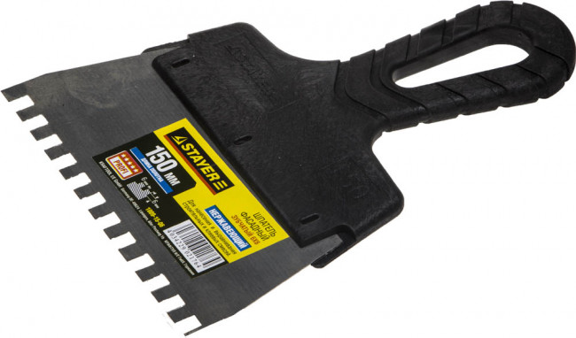 Шпатель STAYER "PROFESSIONAL" нержавеющий зубчатый с пластмассовой ручкой, 150мм, зуб 6х6мм,  ( 1009-15-06 )