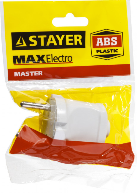 Вилка MAXElectro электрическая, 6А/220В, белая, STAYER,  ( 55150-W )