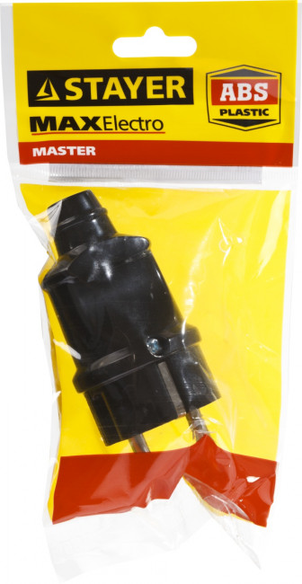 Вилка MAXElectro электрическая, 16А/220В, с заземлением, черная, STAYER,  ( 55160-B )