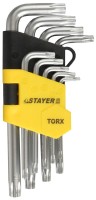 Набор STAYER "MASTER": Ключи имбусовые короткие, Cr-V, сатинированное покрытие, пластиковый держатель, Т10-Т50мм, 9 предметов,  ( 2743-H9 )