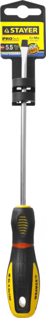 Отвертка STAYER "PROFI" "PROTech", двухкомп рукоятка, намагниченная, Cr-Mo, SL5,5x150мм  ,  ( 25131-05-15_z02 ) Отвертка STAYER "PROFI" "PROTech", двухкомп рукоятка, намагниченная, Cr-Mo, SL5,5x150мм  ,  ( 25131-05-15_z02 )