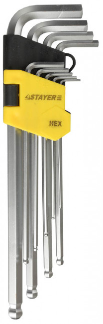 Набор STAYER Ключи "MASTER" имбусовые длинные с шариком, Cr-V, сатинир. покрытие, пластик. держатель, HEX 1,5-10мм, 9 пр,  ( 2741-H9-2 ) Набор STAYER Ключи "MASTER" имбусовые длинные с шариком, Cr-V, сатинир. покрытие, пластик. держатель, HEX 1,5-10мм, 9 пр,  ( 2741-H9-2 )