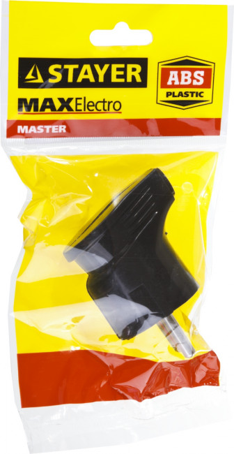 Вилка MAXElectro электрическая, 16А/220В, угловая, с заземлением, черная, STAYER,  ( 55161-B )