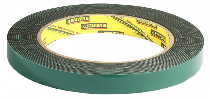 Двухсторонняя клейкая лента на вспененной основе, STAYER Professional 12233-12-05, черная, 12мм х 5м,  ( 12233-12-05 )