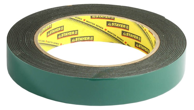 Двухсторонняя клейкая лента на вспененной основе, STAYER Professional 12233-19-05, черная, 19мм х 5м,  ( 12233-19-05 )