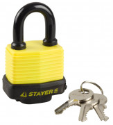 Замок STAYER "MASTER" навесной, всепогодный, пластиковая защита корпуса, с закаленной дужкой,на карточке, 50мм,  ( 37140-40 )