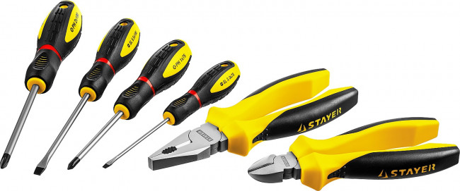 Набор слесарно-монтажного инструмента STAYER "PROFI" ULTRA: 4 отвертки, плоскогубцы и бокорезы, 6 предмета,  ( 2202-H6 )
