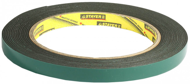Двухсторонняя клейкая лента на вспененной основе, STAYER Professional 12233-09-05, черная, 9мм х 5м,  ( 12233-09-05 )