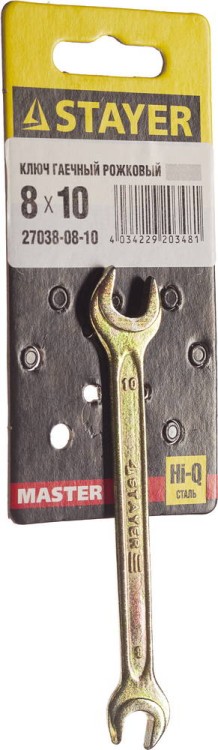 Рожковый гаечный ключ 8 x 10 мм, STAYER,  ( 27038-08-10 )