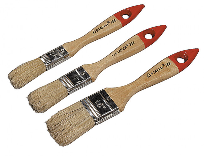 Набор STAYER Кисти "UNIVERSAL-STANDARD", светлая натуральная щетина, деревянная ручки, плоские, 3шт: 20, 25, 38мм,  ( 0161-H3 )