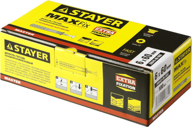 Дюбель-гвоздь полипропиленовый, потайный бортик, 6 x 60 мм, 100 шт, STAYER,  ( 30645-06-060 ) Дюбель-гвоздь полипропиленовый, потайный бортик, 6 x 60 мм, 100 шт, STAYER,  ( 30645-06-060 )