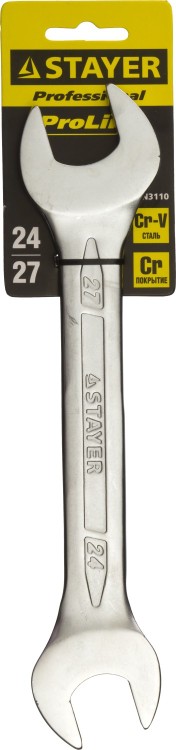 Рожковый гаечный ключ 24 x 27 мм, STAYER,  ( 27035-24-27 )