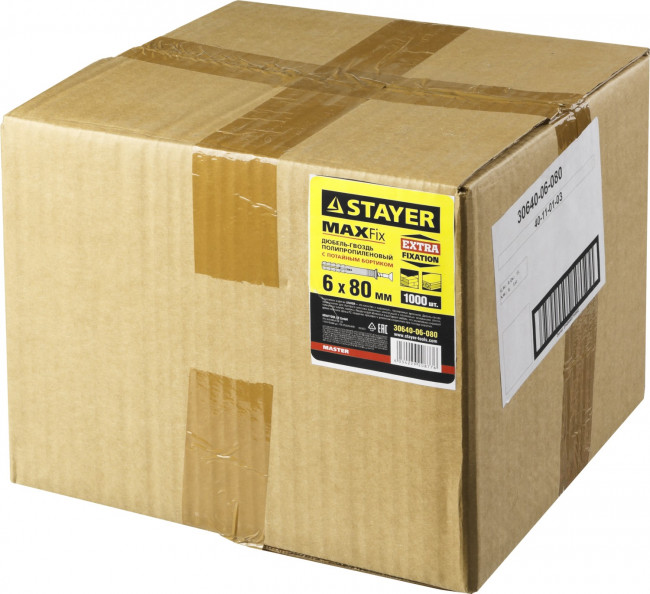 Дюбель-гвоздь полипропиленовый, потайный бортик, 6 x 80 мм, 1000 шт, STAYER,  ( 30640-06-080 ) Дюбель-гвоздь полипропиленовый, потайный бортик, 6 x 80 мм, 1000 шт, STAYER,  ( 30640-06-080 )