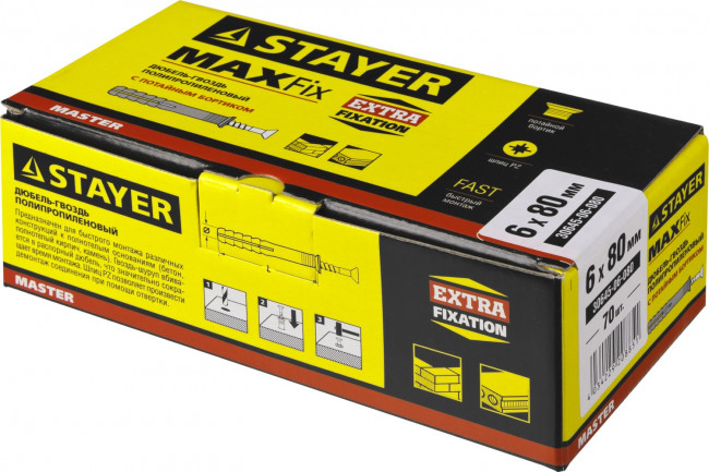 Дюбель-гвоздь полипропиленовый, потайный бортик, 6 x 80 мм, 70 шт, STAYER,  ( 30645-06-080 ) Дюбель-гвоздь полипропиленовый, потайный бортик, 6 x 80 мм, 70 шт, STAYER,  ( 30645-06-080 )