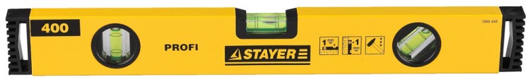 Уровень STAYER "PROFI" "PROFILevel" коробчатый усиленный, фрезерованный, 3 противоударных ампулы, 40см,  ( 3466-040 )