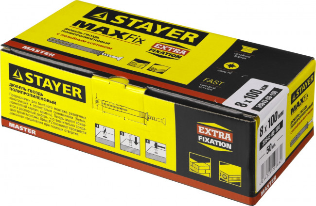 Дюбель-гвоздь полипропиленовый, потайный бортик, 8 x 100 мм, 50 шт, STAYER,  ( 30645-08-100 ) Дюбель-гвоздь полипропиленовый, потайный бортик, 8 x 100 мм, 50 шт, STAYER,  ( 30645-08-100 )