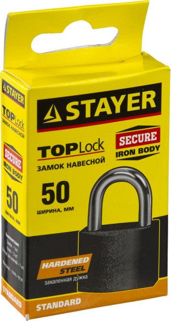 Замок STAYER "STANDARD" навесной, металлический корпус, закаленная дужка, 50 мм,  ( 37160-50 ) Замок STAYER "STANDARD" навесной, металлический корпус, закаленная дужка, 50 мм,  ( 37160-50 )