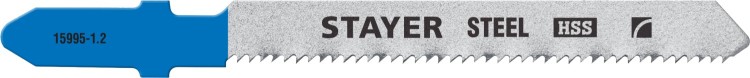 Полотна STAYER, T218A, для эл/лобзика, HSS, по металлу (0,9-3мм), фигур. рез, T-хвост., шаг 1,2мм, 50мм, 2шт,  ( 15995-1.2_z02 )