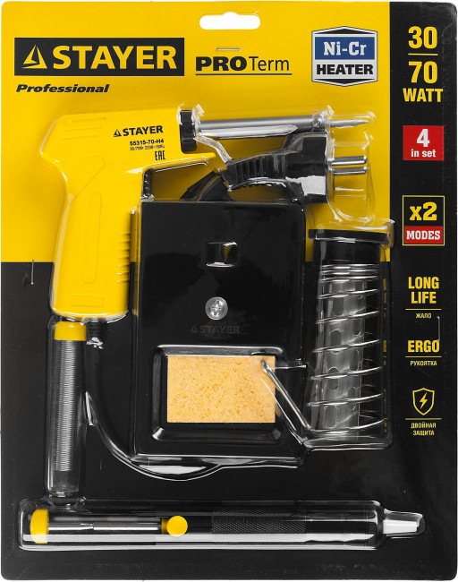Набор для паяльных работ STAYER "PROFI" PROTerm, 55315-70-H4 паяльник 55307 + подставка + припой + шприц, 60 Вт,  ( 55315-70-H4 ) Набор для паяльных работ STAYER "PROFI" PROTerm, 55315-70-H4 паяльник 55307 + подставка + припой + шприц, 60 Вт,  ( 55315-70-H4 )