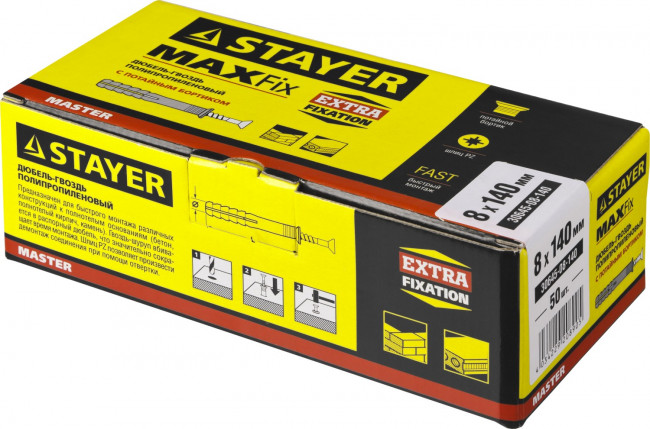 Дюбель-гвоздь полипропиленовый, потайный бортик, 8 x 140 мм, 50 шт, STAYER,  ( 30645-08-140 ) Дюбель-гвоздь полипропиленовый, потайный бортик, 8 x 140 мм, 50 шт, STAYER,  ( 30645-08-140 )