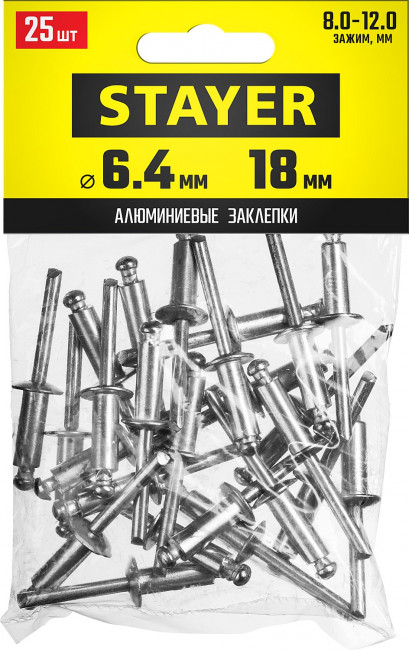 Алюминиевые заклепки Pro-FIX, 6.4 х 18 мм, 25 шт., STAYER Professional ( 3120-64-18 )