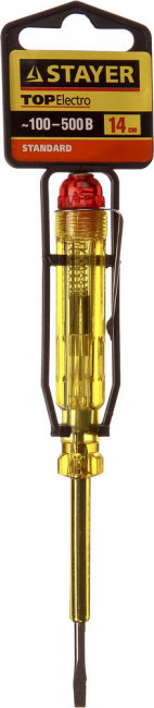 Пробник STAYER "STANDARD" электрический, 100-500В, 140мм, этикетка-флажок,  ( 2571-14_z01 ) Пробник STAYER "STANDARD" электрический, 100-500В, 140мм, этикетка-флажок,  ( 2571-14_z01 )