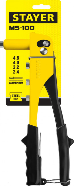 Заклепочник, STAYER MaxFix "MS 100" 3105, размер заклепок d=2,4-4,8 мм, из алюминия, стальной корпус ( 3105_z01 )