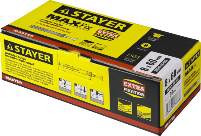 Дюбель-гвоздь полипропиленовый, потайный бортик, 8 x 60 мм, 60 шт, STAYER,  ( 30645-08-060 ) Дюбель-гвоздь полипропиленовый, потайный бортик, 8 x 60 мм, 60 шт, STAYER,  ( 30645-08-060 )