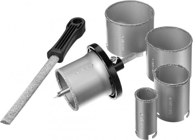 Набор STAYER "PROFESSIONAL": Коронки с основанием и центровочным сверлом, напильник, d=33, 53, 67, 73, 83мм, 8предм,  ( 33345-H8 )