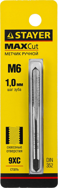 Метчик STAYER "MASTER" одинарный, для сквозных отверстий, сталь 9ХС, М6х1,0,  ( 28020-06-1.0 ) Метчик STAYER "MASTER" одинарный, для сквозных отверстий, сталь 9ХС, М6х1,0,  ( 28020-06-1.0 )