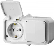 Блок STAYER "MASTER" "MAXIMA" розетка одноместная с заземлением и защитной крышкой, IP54, 16А, 220В, и выключатель двухклавишный, IP54, 10А, 220В,  ( 54313-W )