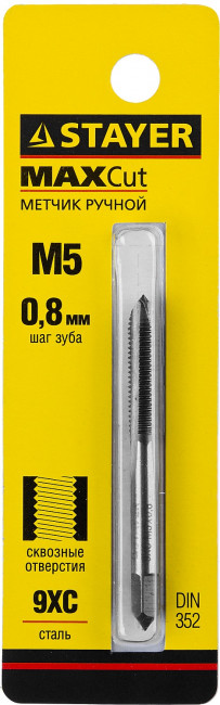 Метчик STAYER "MASTER" одинарный, для сквозных отверстий, сталь 9ХС, М5х0,8,  ( 28020-05-0.8 ) Метчик STAYER "MASTER" одинарный, для сквозных отверстий, сталь 9ХС, М5х0,8,  ( 28020-05-0.8 )