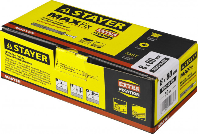Дюбель-гвоздь полипропиленовый, потайный бортик, 8 x 80 мм, 50 шт, STAYER,  ( 30645-08-080 ) Дюбель-гвоздь полипропиленовый, потайный бортик, 8 x 80 мм, 50 шт, STAYER,  ( 30645-08-080 )
