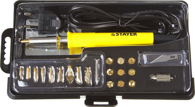 Прибор для выжигания STAYER "PROFESSIONAL", 3в1, с набором насадок 20шт,  ( 45227 )