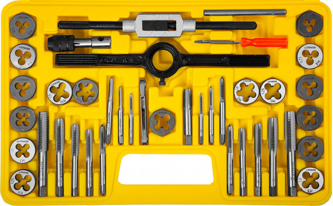 Набор метчиков и плашек STAYER "MASTER", плашки 17шт, метчики 17шт, метчикодерж. 2шт, плашкодерж. 1шт, резьбомер 1шт, отвертка 1шт, 40 предметов,  ( 2805-H40_z01 ) Набор метчиков и плашек STAYER "MASTER", плашки 17шт, метчики 17шт, метчикодерж. 2шт, плашкодерж. 1шт, резьбомер 1шт, отвертка 1шт, 40 предметов,  ( 2805-H40_z01 )