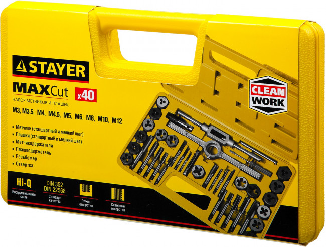 Набор метчиков и плашек STAYER "MASTER", плашки 17шт, метчики 17шт, метчикодерж. 2шт, плашкодерж. 1шт, резьбомер 1шт, отвертка 1шт, 40 предметов,  ( 2805-H40_z01 ) Набор метчиков и плашек STAYER "MASTER", плашки 17шт, метчики 17шт, метчикодерж. 2шт, плашкодерж. 1шт, резьбомер 1шт, отвертка 1шт, 40 предметов,  ( 2805-H40_z01 )