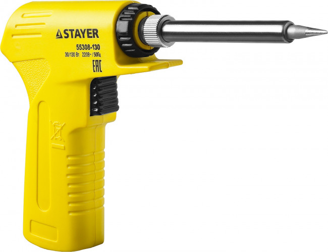 Паяльник с пистолетной пластмассовой рукояткой, STAYER "PROFI" PROTerm, 55308-130, 30 - 130 Вт, с керамическим нагревательным элементом,  ( 55308-130 ) Паяльник с пистолетной пластмассовой рукояткой, STAYER "PROFI" PROTerm, 55308-130, 30 - 130 Вт, с керамическим нагревательным элементом,  ( 55308-130 )