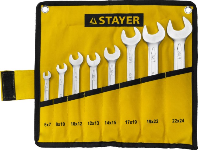 Набор рожковых гаечных ключей 8 шт, 6 - 24 мм, STAYER,  ( 27035-H8 ) Набор рожковых гаечных ключей 8 шт, 6 - 24 мм, STAYER,  ( 27035-H8 )
