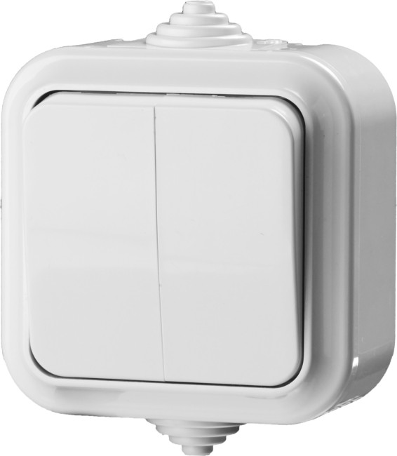 Выключатель STAYER "MASTER" "MAXIMA" двухклавишный, IP54, 6А, 220В,  ( 54302-W )