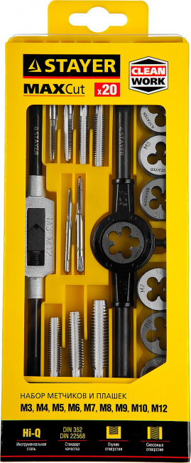 Набор метчиков и плашек STAYER "MASTER", метчикодержатель 1шт, плашкодержатель 1шт, метчики 9шт, плашки 9шт, 20 предметов,  ( 28012-H20 ) Набор метчиков и плашек STAYER "MASTER", метчикодержатель 1шт, плашкодержатель 1шт, метчики 9шт, плашки 9шт, 20 предметов,  ( 28012-H20 )