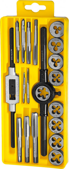 Набор метчиков и плашек STAYER "MASTER", метчикодержатель 1шт, плашкодержатель 1шт, метчики 9шт, плашки 9шт, 20 предметов,  ( 28012-H20 ) Набор метчиков и плашек STAYER "MASTER", метчикодержатель 1шт, плашкодержатель 1шт, метчики 9шт, плашки 9шт, 20 предметов,  ( 28012-H20 )