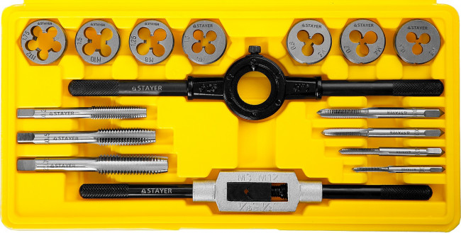 Набор метчиков и плашек STAYER "MASTER", метчикодержатель 1шт, плашкодержатель 1шт, метчики 7шт, плашки 7шт, 16 предметов,  ( 28010-H16_z01 ) Набор метчиков и плашек STAYER "MASTER", метчикодержатель 1шт, плашкодержатель 1шт, метчики 7шт, плашки 7шт, 16 предметов,  ( 28010-H16_z01 )