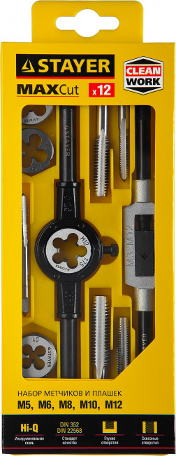 Набор метчиков и плашек STAYER "MASTER", метчикодержатель 1шт, плашкодержатель 1шт, метчики 5шт, плашки 5шт, 12 предметов,  ( 28012-H12_z01 ) Набор метчиков и плашек STAYER "MASTER", метчикодержатель 1шт, плашкодержатель 1шт, метчики 5шт, плашки 5шт, 12 предметов,  ( 28012-H12_z01 )
