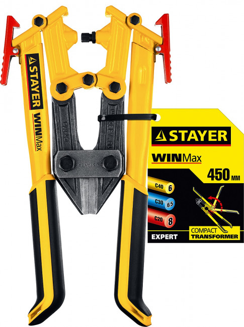 Болторез STAYER "MASTER", складная конструкция, губки из Cr-Mo стали, двухкомп рукоятка, сталь HRC 42 до d= 6мм, 450мм,  ( 2331-045 )