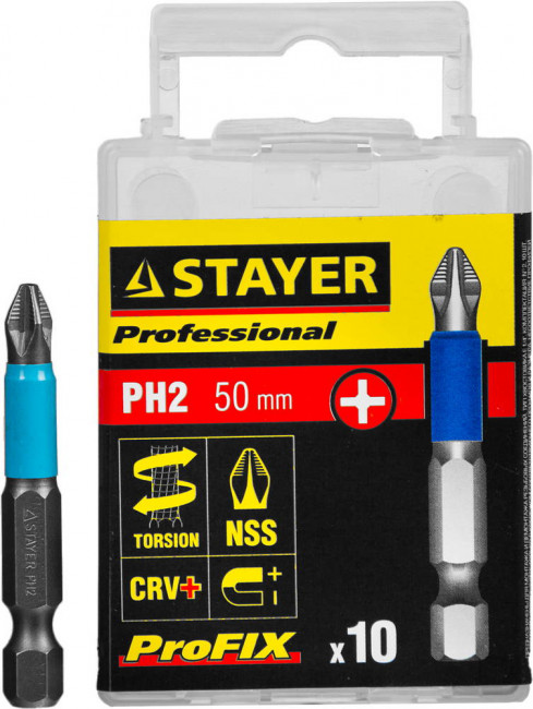 Биты STAYER "PROFESSIONAL" ProFix Phillips, тип хвостовика E 1/4", № 2, L=50мм, 10шт,  ( 26203-2-50-10_z01 ) Биты STAYER "PROFESSIONAL" ProFix Phillips, тип хвостовика E 1/4", № 2, L=50мм, 10шт,  ( 26203-2-50-10_z01 )