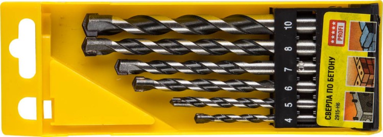 Набор STAYER "PROFESSIONAL": Свёрла по бетону, ударные 4, 5, 6, 6, 8, 10мм, 6шт,  ( 2915-H6 )