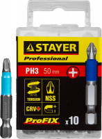 Биты STAYER "PROFESSIONAL" ProFix Phillips, тип хвостовика E 1/4", № 3, L=50мм, 10шт,  ( 26203-3-50-10_z01 )