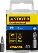 Биты STAYER "PROFESSIONAL" ProFix Pozidriv, тип хвостовика C 1/4", № 1, L=25мм, 10шт,  ( 26221-1-25-10_z01 ) Биты STAYER "PROFESSIONAL" ProFix Pozidriv, тип хвостовика C 1/4", № 1, L=25мм, 10шт,  ( 26221-1-25-10_z01 )